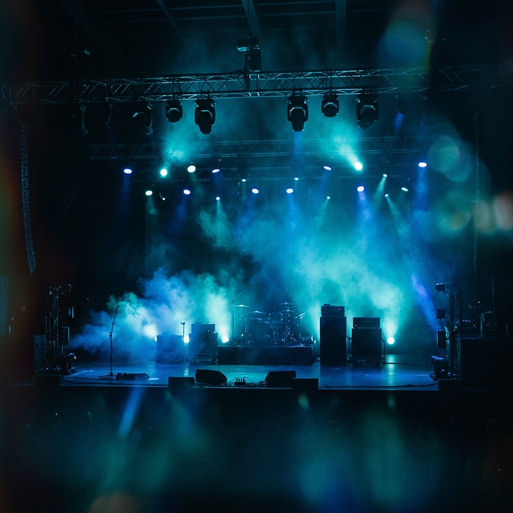 Concert stage with dramatic lighting
